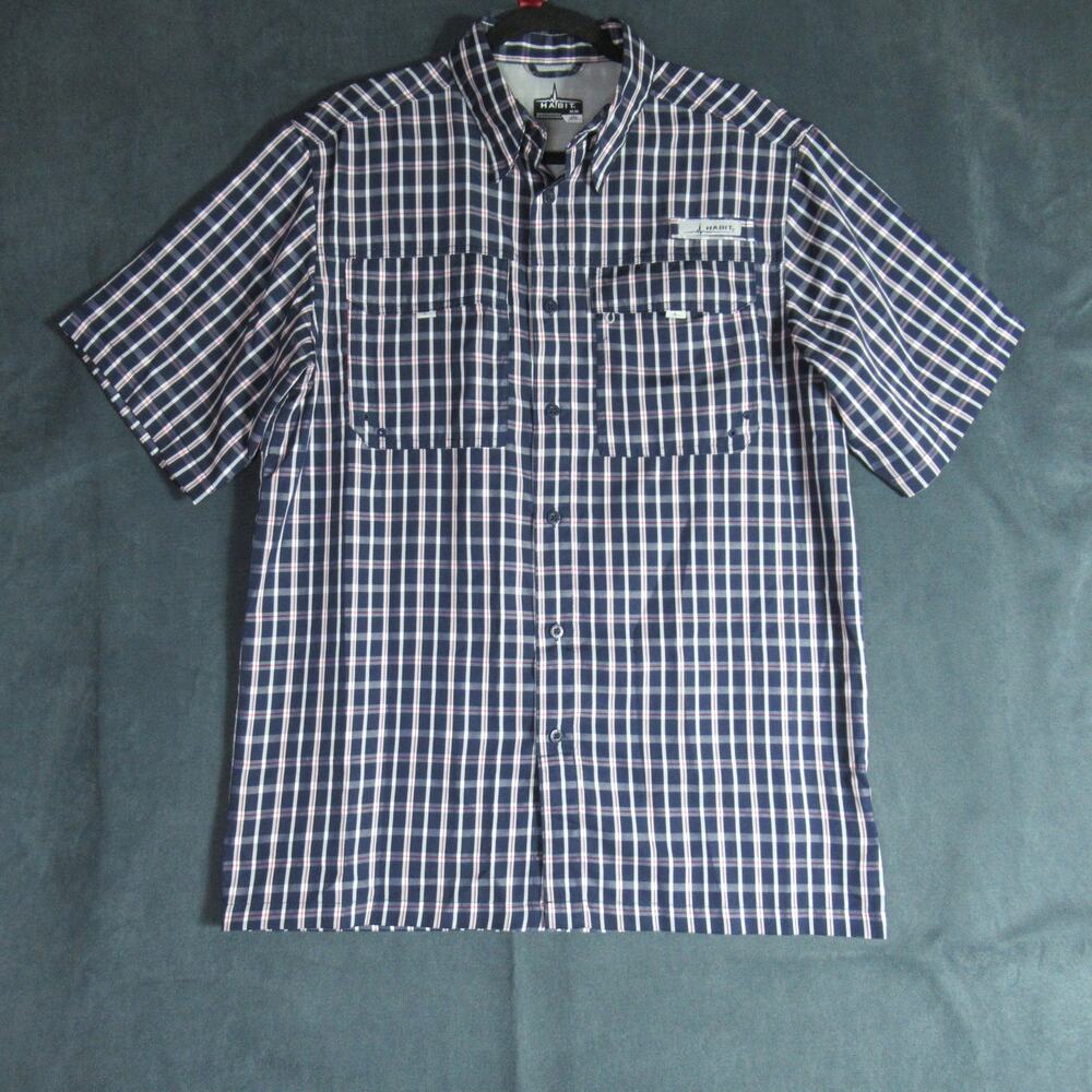 Habit Shirt Mens Medium Blue Plaid Solar Factor 40+ Vented Fishing Nautical Prep
